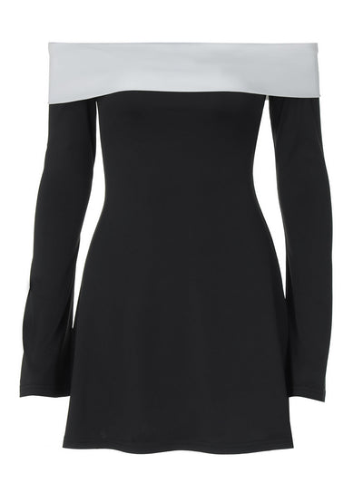 Damen Minikleid mit schulterfreiem Design und kontrastierenden Ärmeln Heidi-Mode