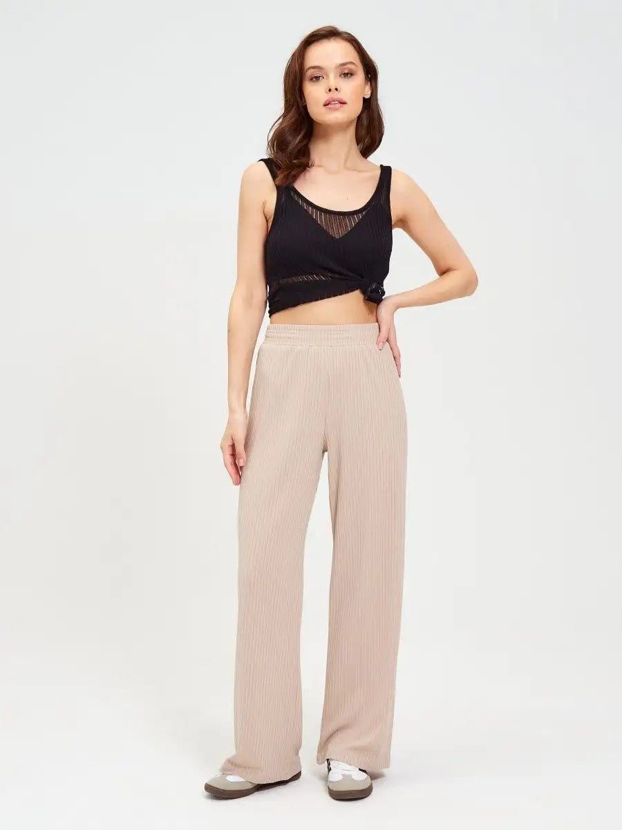 Damen weite, gestreifte Baumwollhose mit elastischem Bund und lässigem Schnitt Heidi-Mode