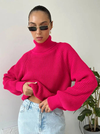 Damen Strickpullover mit hohem Kragen von Heidi-Mode
