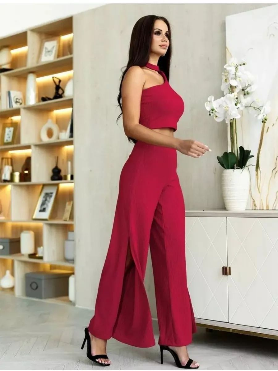 Damen Cropped Top und weite Hose im gestreiften Design Heidi-Mode