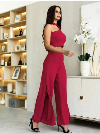 Damen Cropped Top und weite Hose im gestreiften Design Heidi-Mode