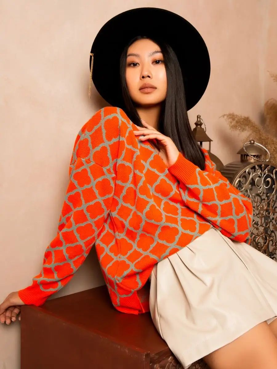 Damen lässiger Pullover mit stilvollem Mustermix und gerippten Bündchen Heidi-Mode