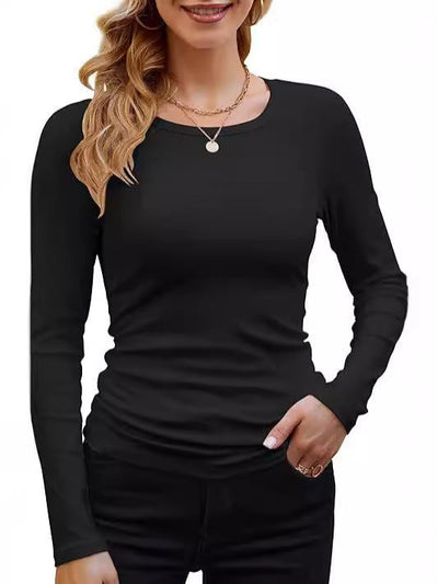Damen Langarmshirt mit feinem Rippstrick und figurbetontem Schnitt Heidi-Mode