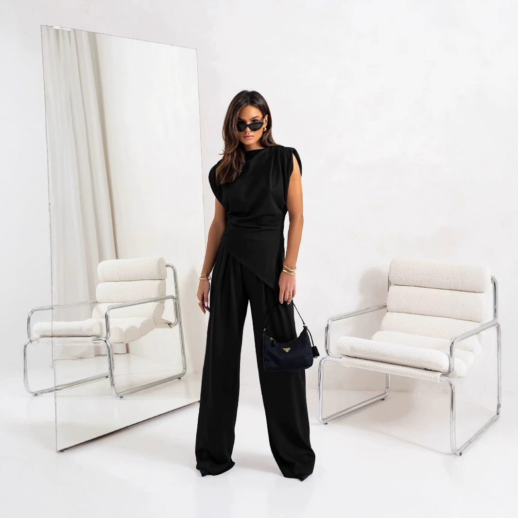 Damen Elegantes Overall-Set mit asymmetrischem Design und weiten Beinen Heidi-Mode