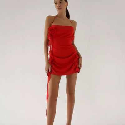 Damen elegantes Minikleid mit asymmetrischem Saum und zarten Rüschendetails Heidi-Mode