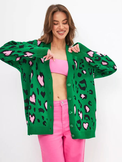 Damen stylischer Strickcardigan mit buntem Muster und lockerem Schnitt Heidi-Mode