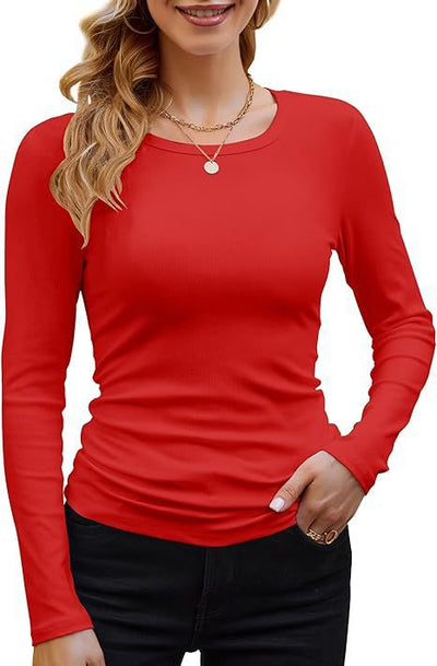 Damen Langarmshirt mit feinem Rippstrick und figurbetontem Schnitt Heidi-Mode