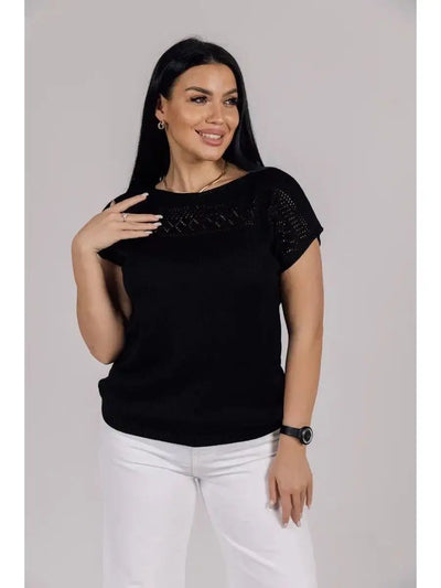 Damen luftiges Strickoberteil mit feiner Lochmusterstruktur und lässigem Schnitt Heidi-Mode