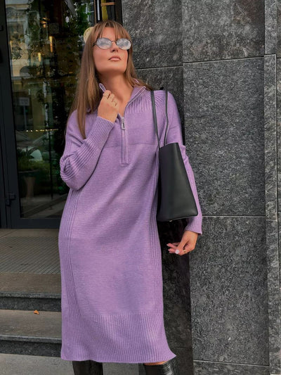 Damen Strickkleid mit kurzem Reißverschluss und lässigem Raglan-Schnitt Heidi-Mode