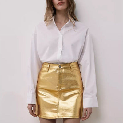 Damen figurbetonter Rock mit glänzendem Finish und hohem Bund Heidi-Mode