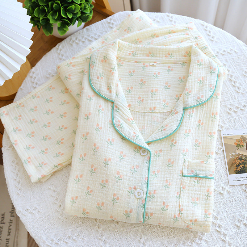 Gillian – Doppel-lagige lockere All-Cotton Crepe Pyjama-Anzug