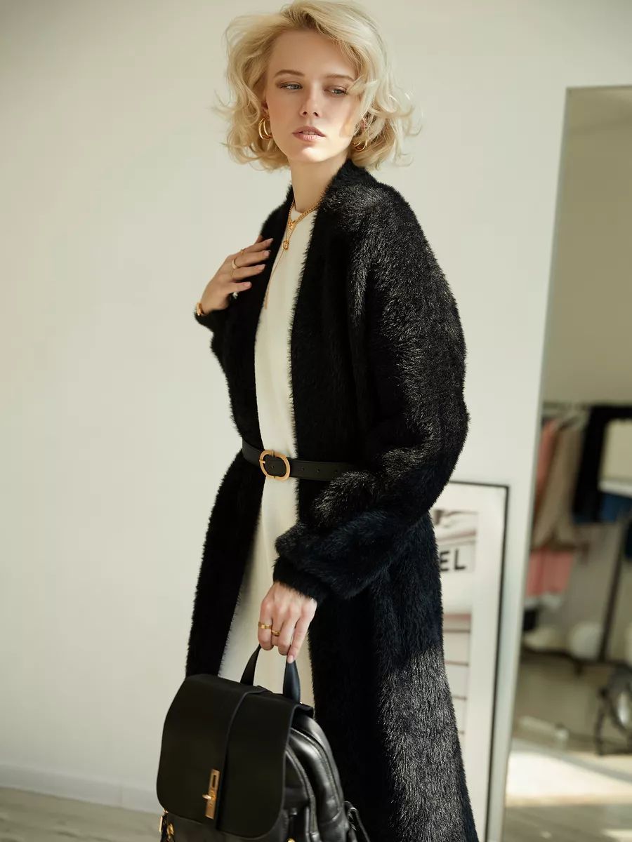 Damen weicher Strickmantel mit elegantem Schnitt und praktischem Taillengürtel Heidi-Mode