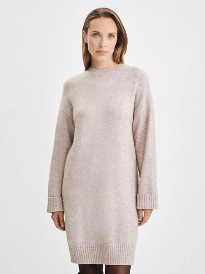 Damen Strickkleid mit überschnittenen Schultern und geripptem Saum Heidi-Mode