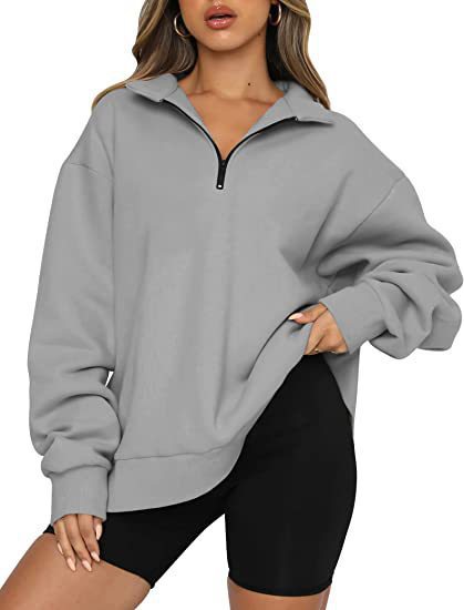 Damen Bequemer Oversized Pullover mit Reißverschluss Heidi-Mode