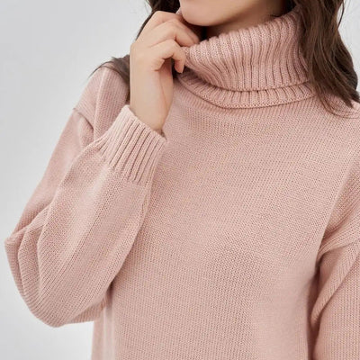 Damen Strickkleid mit hohem Kragen und lässigem Schnitt Heidi-Mode