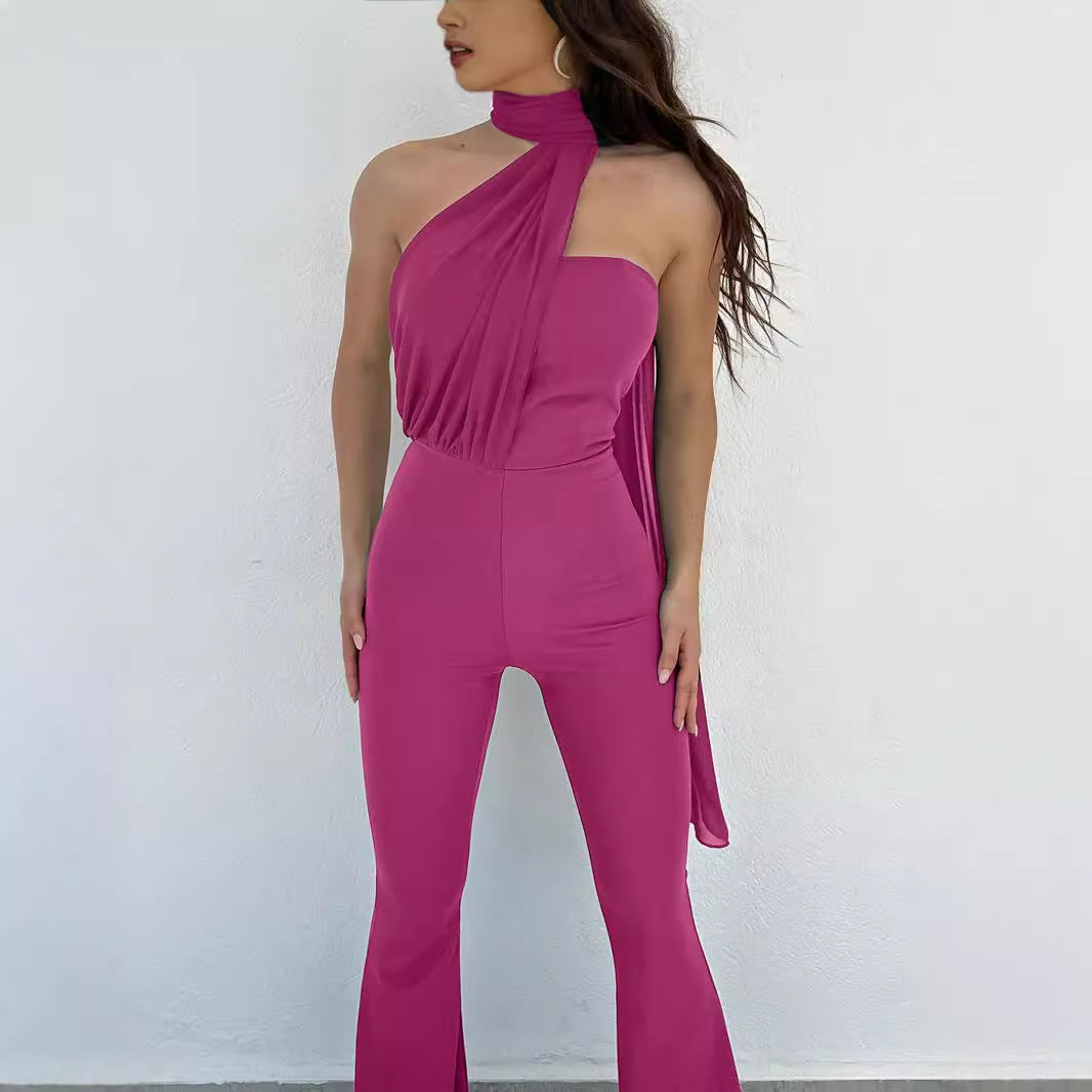 Damen eleganter Einteiler mit asymmetrischem Ausschnitt und schwingendem Saum Heidi-Mode