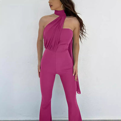 Damen eleganter Einteiler mit asymmetrischem Ausschnitt und schwingendem Saum Heidi-Mode