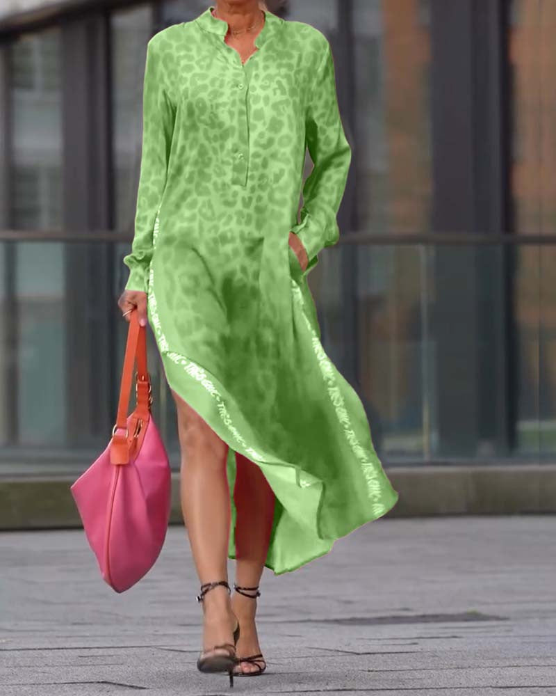 Damen Hemdblusenkleid aus leichtem Chiffon mit trendy Leopardenmuster Heidi-Mode