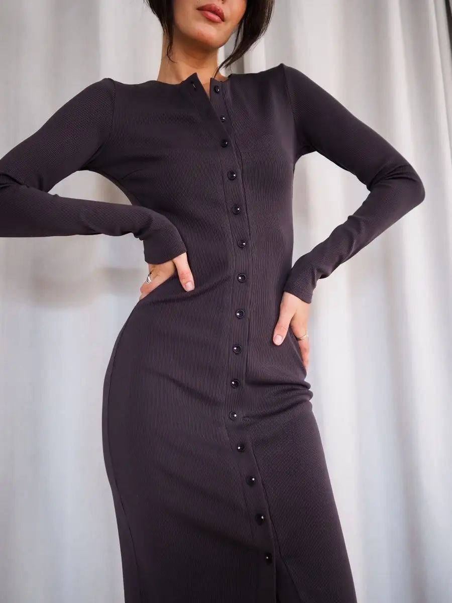 Damen figurbetontes Midi-Kleid mit Knopfleiste und elegantem V-Ausschnitt Heidi-Mode