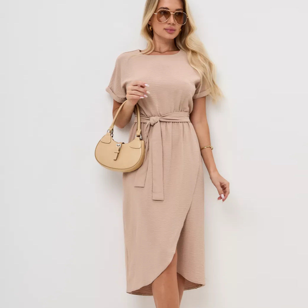 Damen Wickelkleid mit Taillengürtel und elegantem V-Ausschnitt Heidi-Mode