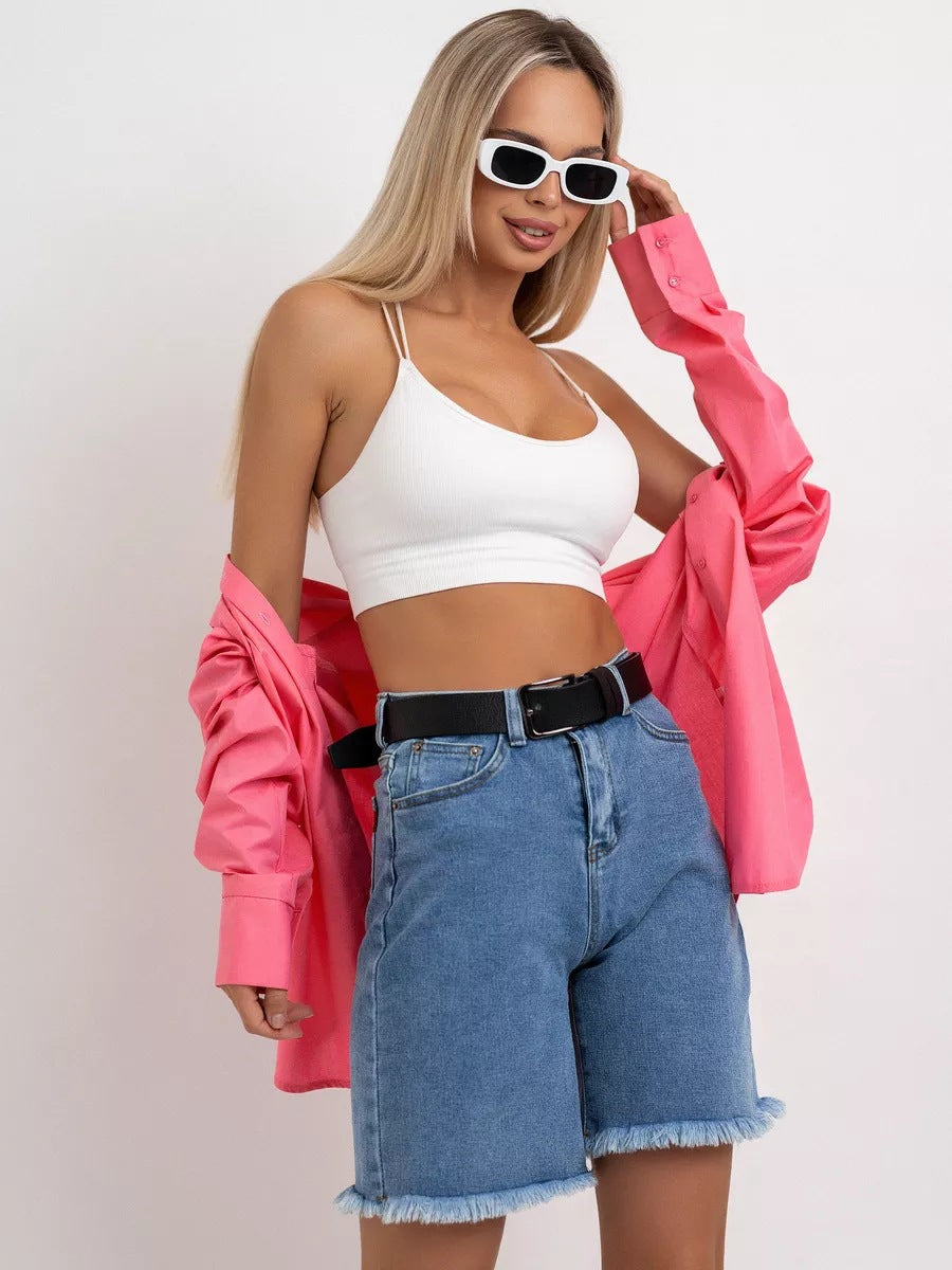 Damen Jeansshorts mit fransigem Saum und hohem Bund Heidi-Mode