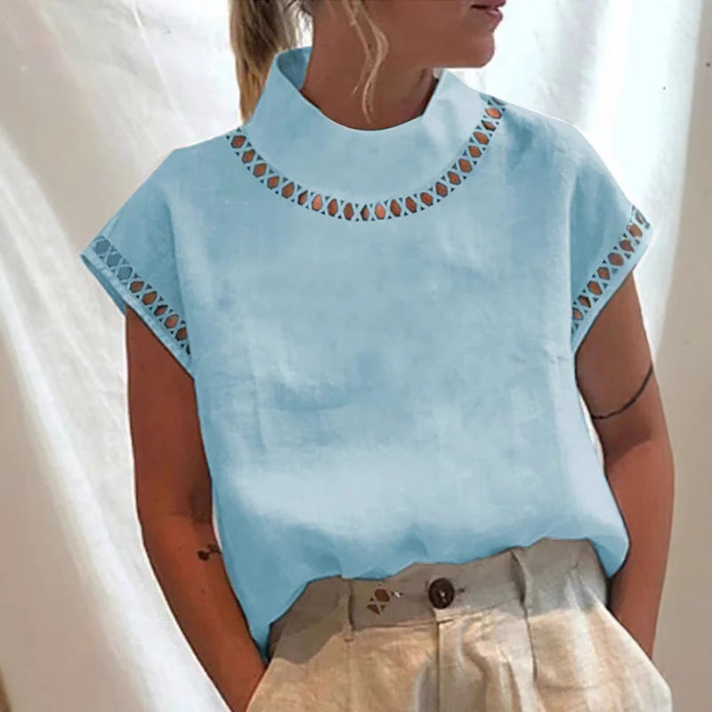 Damen Modisches Oberteil mit Spitzenakzenten und hohem Kragen Heidi-Mode