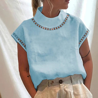 Damen Modisches Oberteil mit Spitzenakzenten und hohem Kragen Heidi-Mode