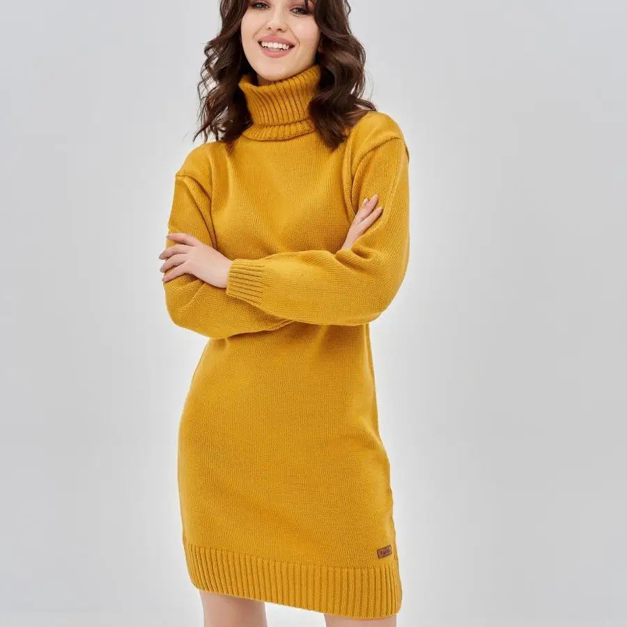 Damen Strickkleid mit hohem Kragen und lässigem Schnitt Heidi-Mode