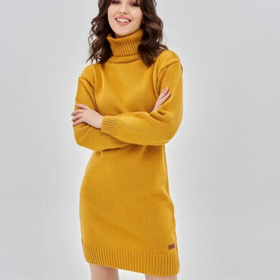 Damen Strickkleid mit hohem Kragen und lässigem Schnitt Heidi-Mode