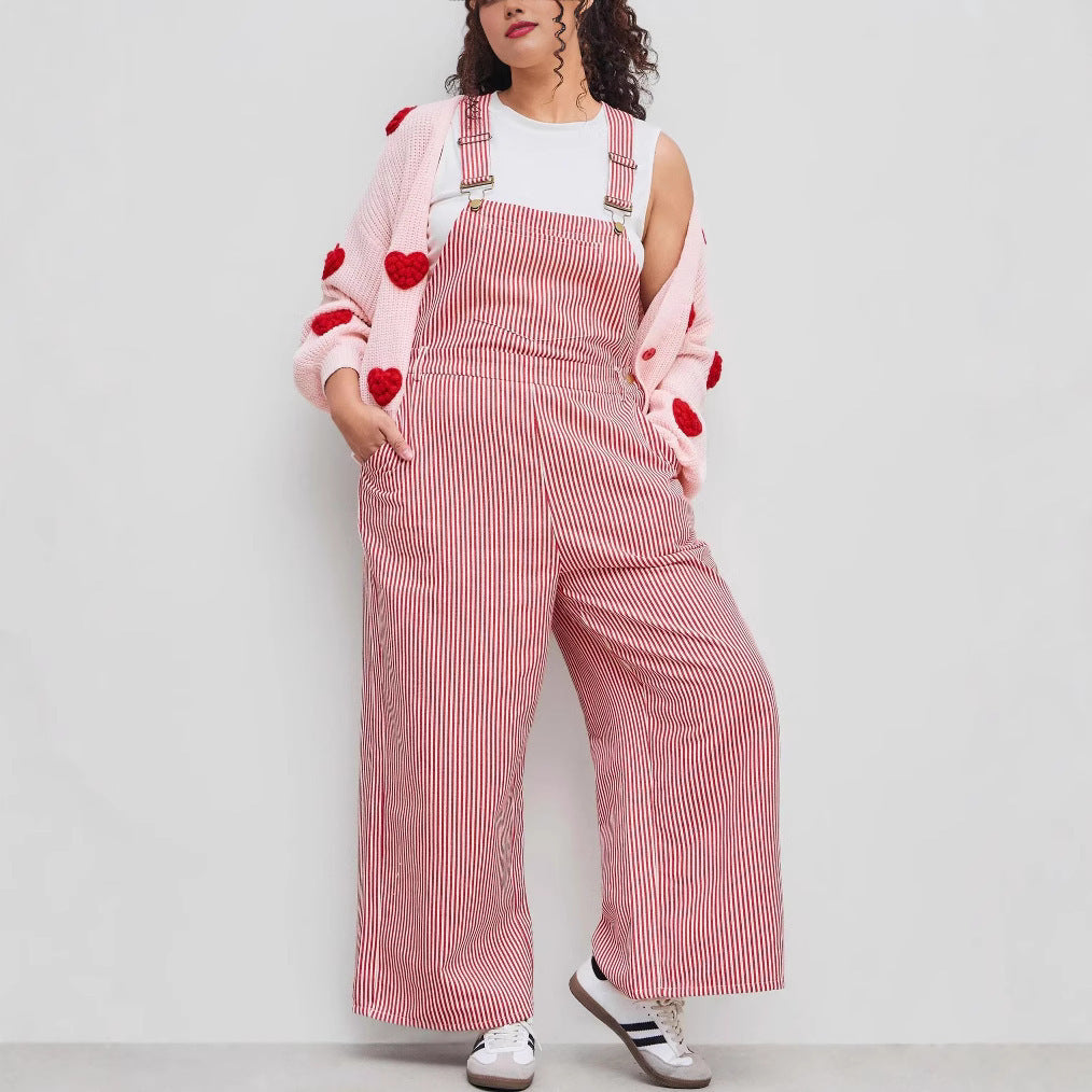 Damen Lässige weite Latzhose mit Streifenmuster Heidi-Mode