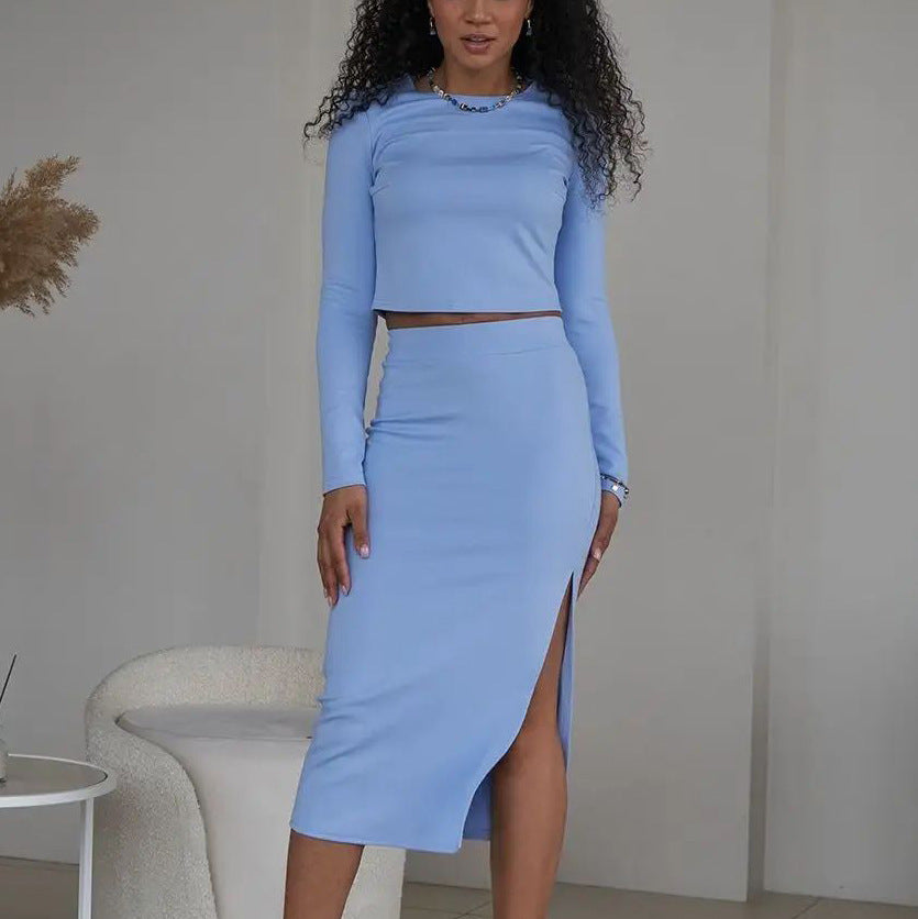 Damen figurbetontes 2-teiliges Set mit langem Arm und hohem Taillenschnitt Heidi-Mode