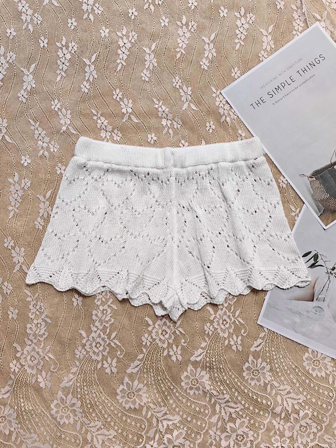 Damen luftige Häkelshorts mit eleganter Lochmusterstruktur Heidi-Mode