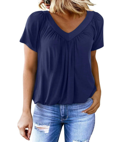 Damen V-Ausschnitt Bluse mit weichem Fall und modischem Schnitt Heidi-Mode