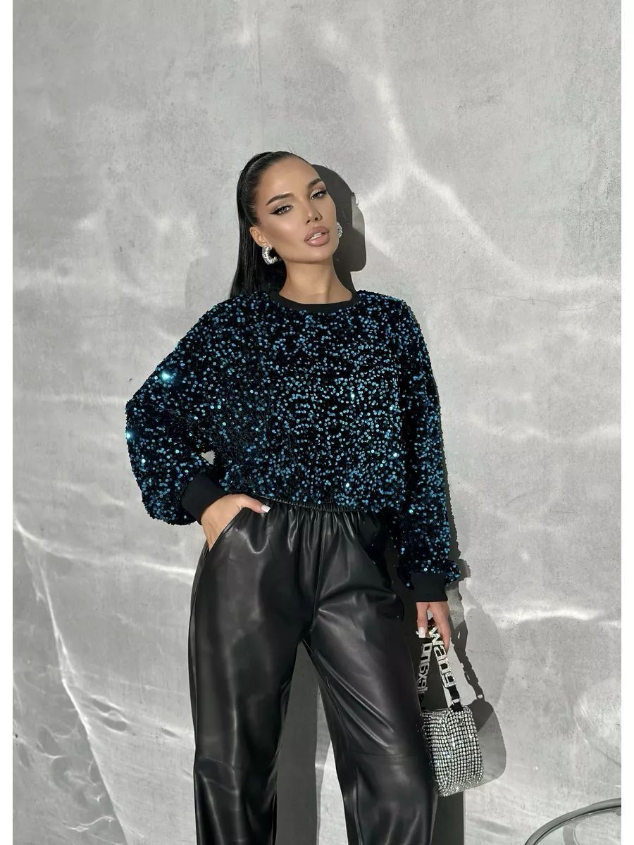 Damen Glitzernder Pullover mit oversized Schnitt und funkelndem Strass Heidi-Mode