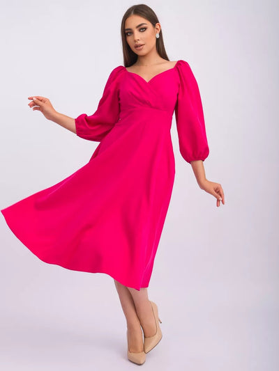 Damen Wickelkleid mit volumetrischen Ärmeln und elegantem V-Ausschnitt Heidi-Mode