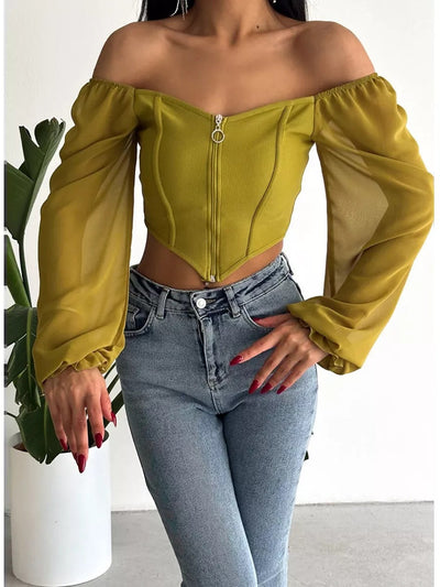 Damen Bluse mit Puffärmeln aus chiffonähnlichem Stoff und quadratischem Ausschnitt Heidi-Mode