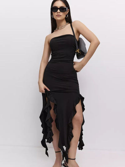 Damen figurbetontes Hochzeitskleid mit elegantem Rüschensaum und Raffungen Heidi-Mode