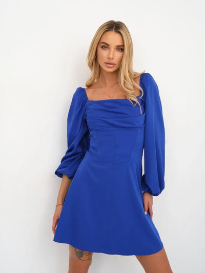 Damen elegantes Kleid mit hochwertigen Raffungen und puffärmeligen Details Heidi-Mode