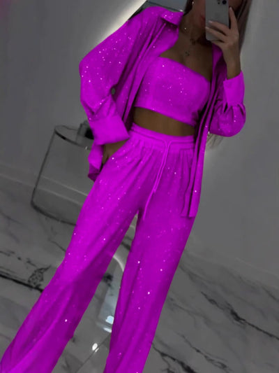 Damen Glitzerndes Lounge-Set mit modischer Jacke und komfortabler Hose Heidi-Mode