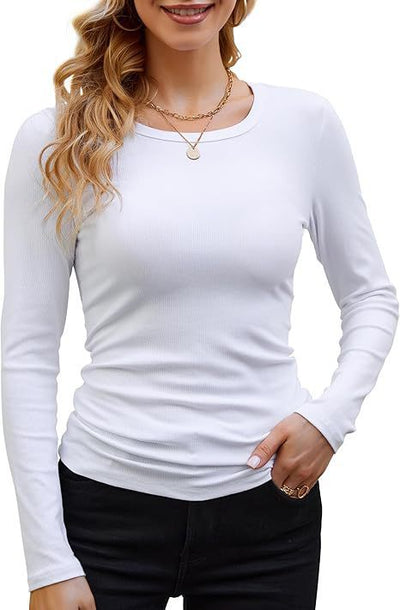 Damen Langarmshirt mit feinem Rippstrick und figurbetontem Schnitt Heidi-Mode