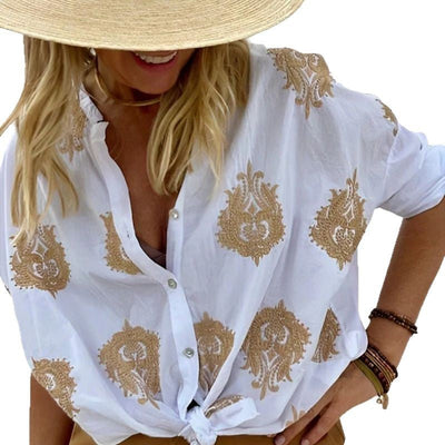 Damen Elegante verspielte Bluse mit dekorativem Knopf-Design Heidi-Mode