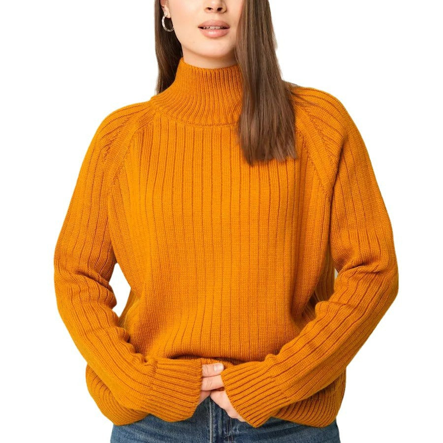 Damen kuscheliger Strickpullover mit hohem Kragen und feiner Rippstruktur Heidi-Mode