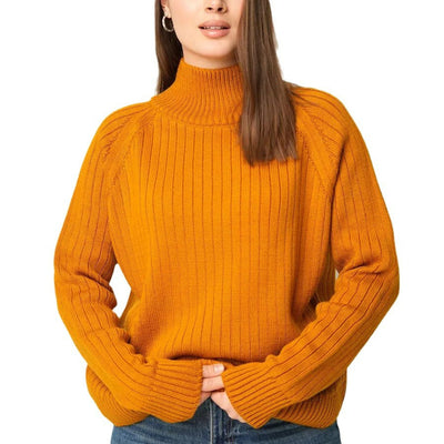 Damen kuscheliger Strickpullover mit hohem Kragen und feiner Rippstruktur Heidi-Mode