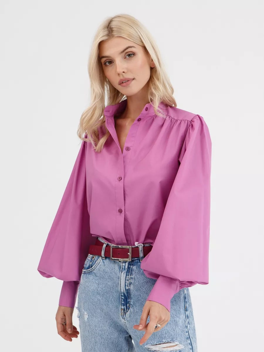 Damen Bluse mit Puffärmeln und hohem Kragen Heidi-Mode