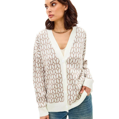 Damen Strickcardigan mit modernem geometrischen Muster und bequemer Passform Heidi-Mode
