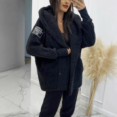 Damen Kuscheliger Teddy-Mantel mit großem Revers und Taschen Heidi-Mode