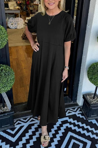 Damen Maxikleid mit schwingendem Schnitt und eleganten Puffärmeln Heidi-Mode