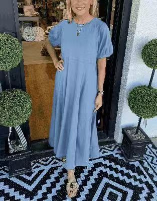 Damen Maxikleid mit schwingendem Schnitt und eleganten Puffärmeln Heidi-Mode