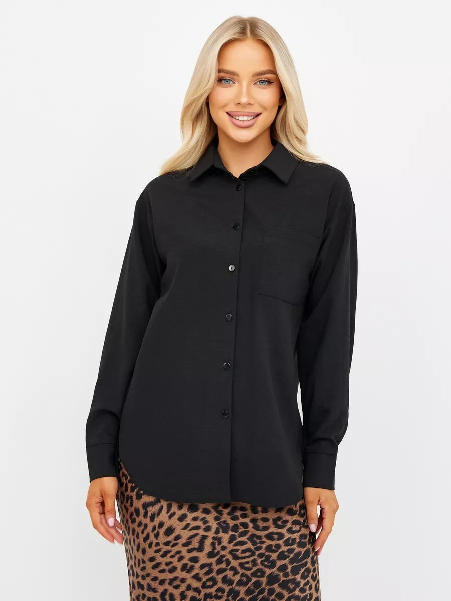 Damen lässiges Overshirt mit Button-Down-Kragen und Brusttasche Heidi-Mode