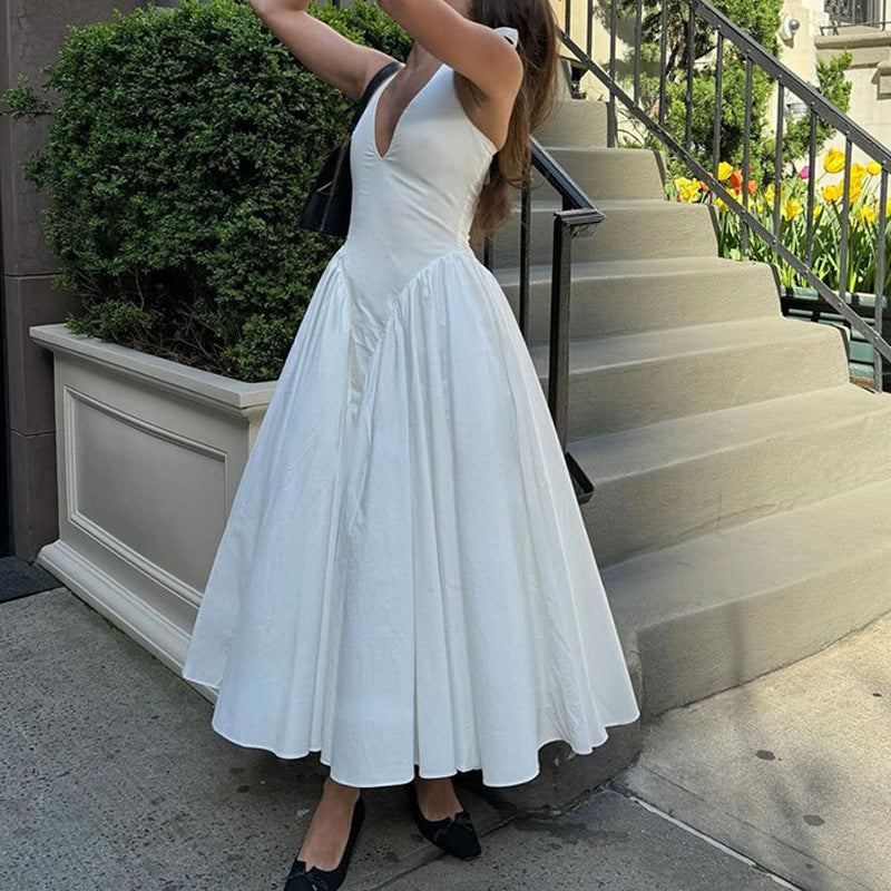 Damen elegantes Maxikleid mit V-Ausschnitt und fließendem Rock Heidi-Mode